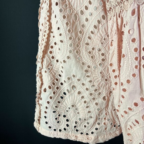 Boston Proper Size L Button-Front Eyelet Lace Blouse Pink - Picture 7 of 8